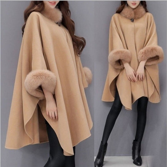 🔥【S-5XL】2024 nuevo estilo abrigo largo de lana y chal tipo capa