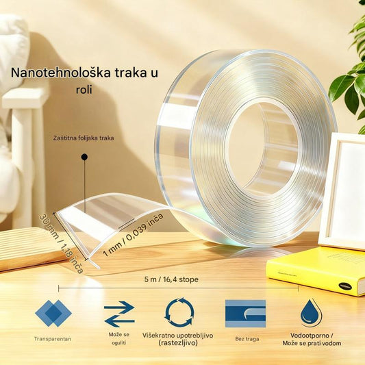 🔥Vruća prodaja – Kupi 1, dobiješ 1 gratis🔥【2 role】Visoko prianjajuća dvostrana nano traka, prozirna akrilna traka, vodootporna i otporna na prašinu
