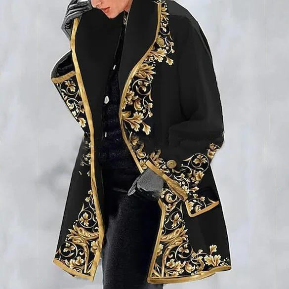 💐🧥【S-3XL】Fino abrigo de lana con solapas de estampado europeo y americano._3831025