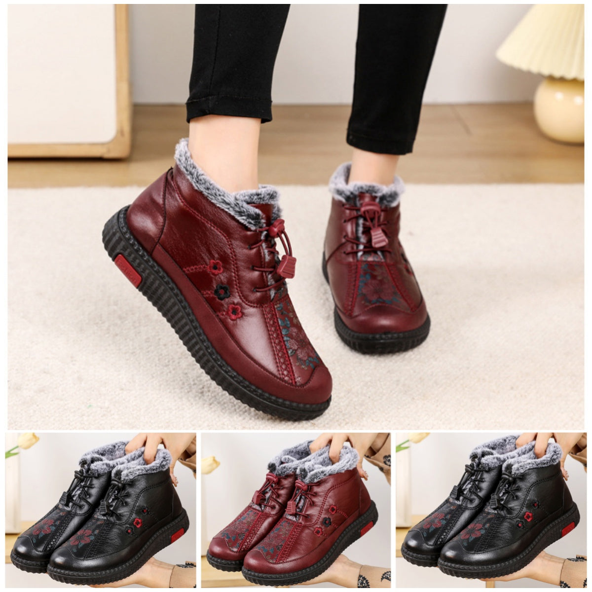 🔥🔥【35-40】Botines de cuero genuino antideslizantes italianos hechos a mano para mujer_3834296