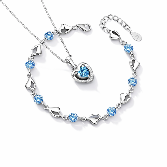 Conjunto de pulsera y collar de plata 925 "Corazón del océano"