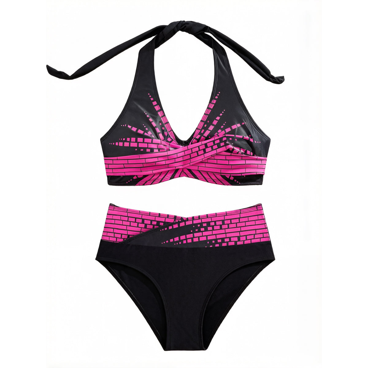 【L–2XL】Bikinis de dos piezas para mujeres de tallas grandes, Cintura alta, Alta elasticidad