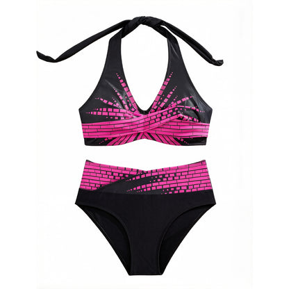【L–2XL】Bikinis de dos piezas para mujeres de tallas grandes, Cintura alta, Alta elasticidad