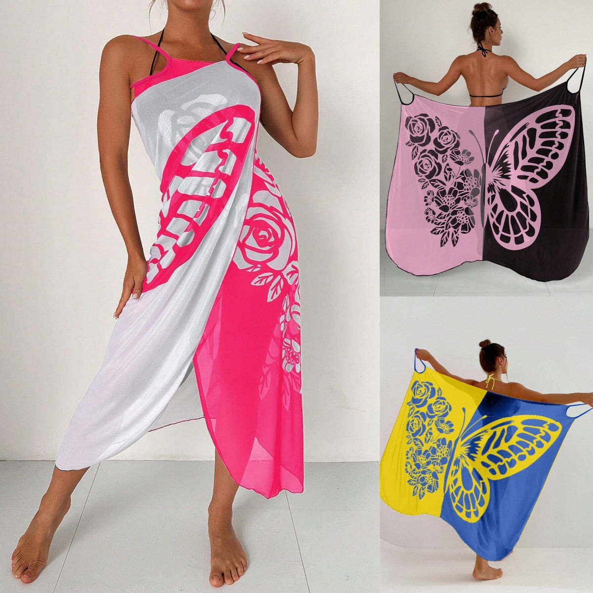 【Nuevo producto con descuento】Nuevo traje de baño playero de gasa con estampado de mariposas para mujer 2026