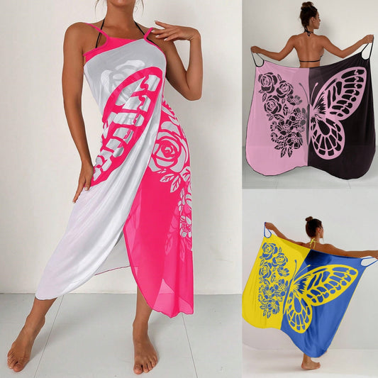 【Nuevo producto con descuento】Nuevo traje de baño playero de gasa con estampado de mariposas para mujer 2026