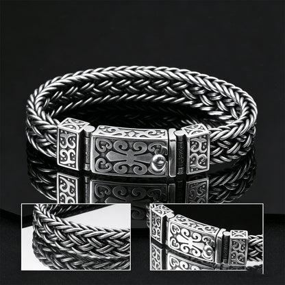 【Descuento】Pulseras de hombre fabricadas en plata 925, tejidas a mano, anchas y gruesas, estilo retro trendy