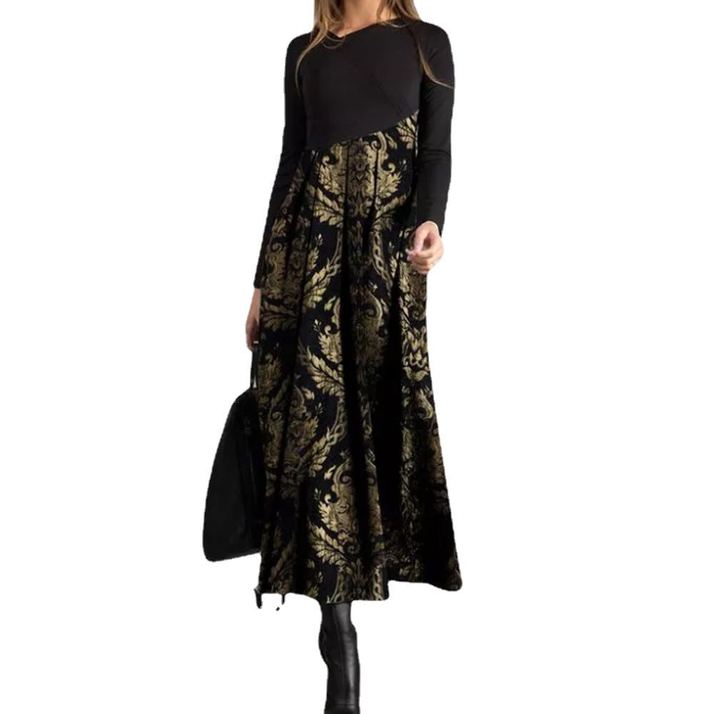 Nuevo vestido de otoño e invierno con cuello en V estampado-3834656