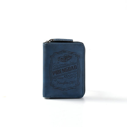 【Disponible en 4 colores】 Cartera de hombre de cuero genuino estilo retro, hecha a mano, con cremallera y ranura para varias tarjetas.